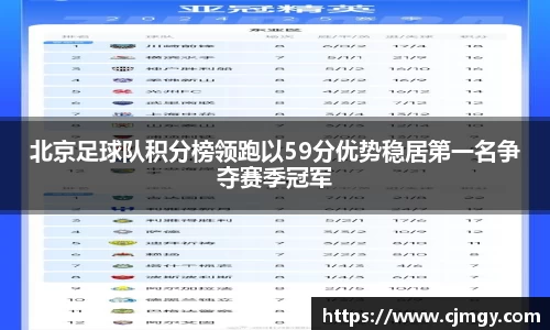 北京足球队积分榜领跑以59分优势稳居第一名争夺赛季冠军